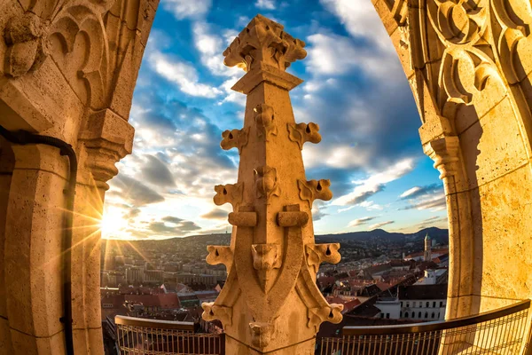 Vista Torre Sineira Igreja Matthias Budapeste Hungria — Fotografia de Stock