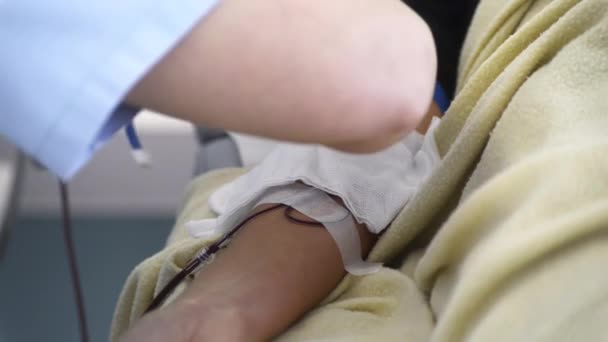 Пациент Получает Переливание Крови Больнице — стоковое видео