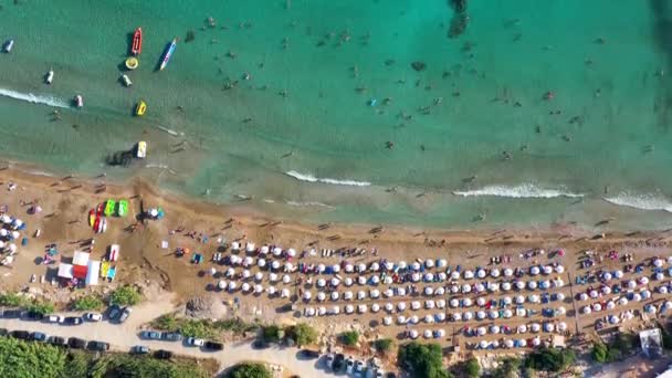 Luchtfoto Van Coral Bay Strand Met Parasols Zwemmende Mensen Transparant — Stockvideo