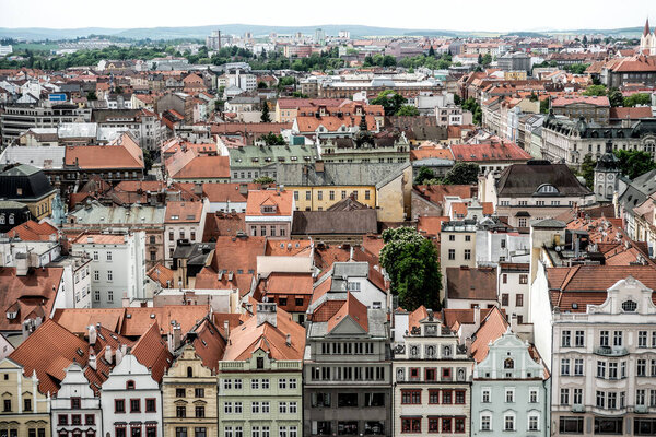 Pilsen cityscape, rooftop view. Czech Republic