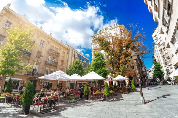 Belgrado Serbia Septiembre 2019 Café Terraza Calle Zar Lazar Casco — Foto de Stock