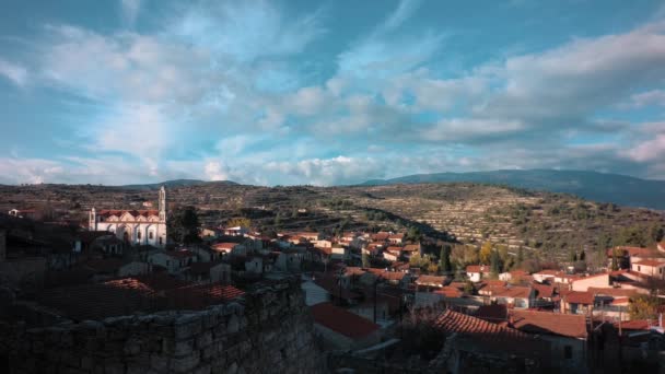 Panoramisch Uitzicht Het Dorp Lofou Limassol District Cyprus Tme Lapse — Stockvideo