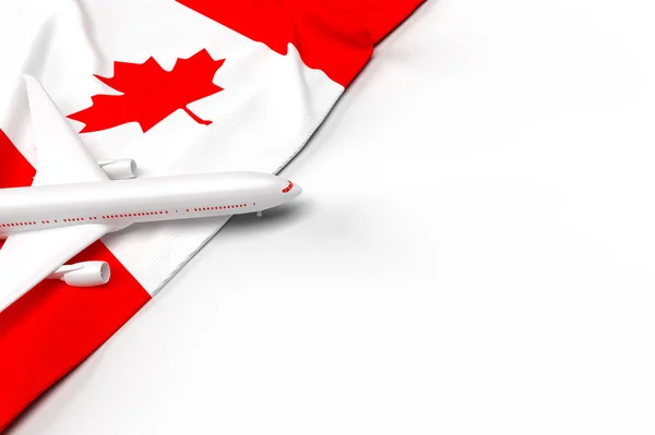 Passenger airplane and flag of Canada. 3D illustration