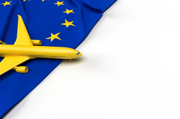 Επιβατικό Αεροπλάνο Και Σημαία Της Ευρωπαϊκής Ένωσης Απεικόνιση — Φωτογραφία Αρχείου