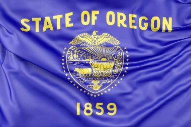 Dalgalı Oregon bayrağının yakın çekimi, ABD. 3B Hazırlama