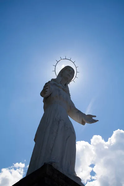Estátua Madonna Dell Accoglienza Monte Baldo Malcesine Lago Garda Itália — Fotografia de Stock