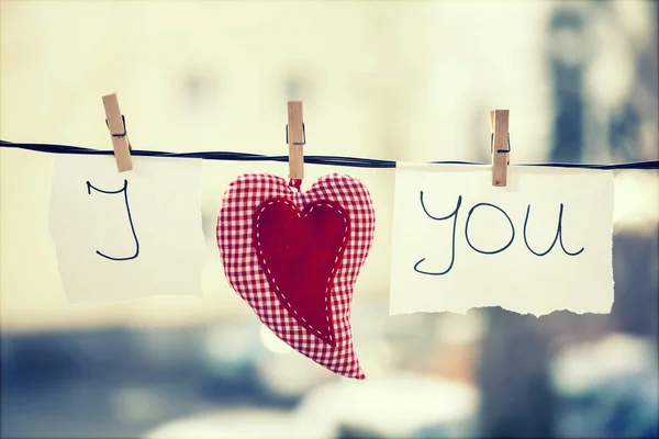 Love You Vintage Background Heart Note Words Love You Hanging — Stock Photo, Image