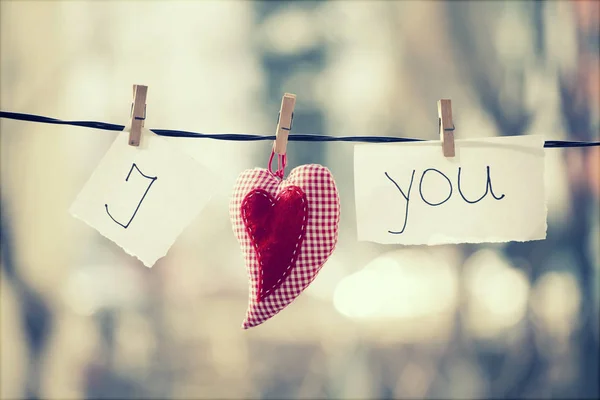 Love You Vintage Background Heart Note Words Love You Hanging — Stock Photo, Image
