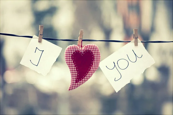 Love You Vintage Background Heart Note Words Love You Hanging — Stock Photo, Image