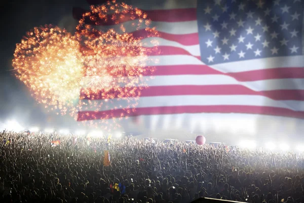 Crowd People Celebrating Independence Day United States America Usa Flag — Stock Photo, Image