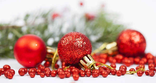 Red Christmas Decorations Holiday Background — Stock Photo, Image