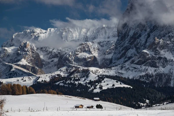 Bellissima Vista Sulle Montagne Dolomitiche Langkofel Plattkofel Sassolungo Sassopiatto Sull — Foto Stock