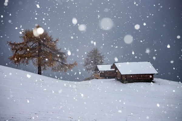 Magic Holiday Background Falling Snow Winter Mountains — Stock Photo, Image