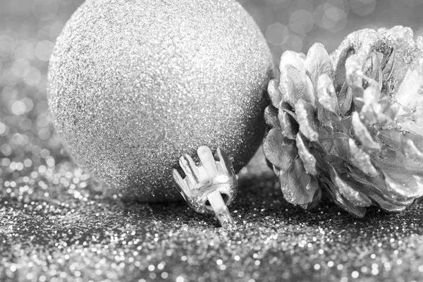 Silver Christmas Background Christmas Balls Decorations — Stock Photo, Image