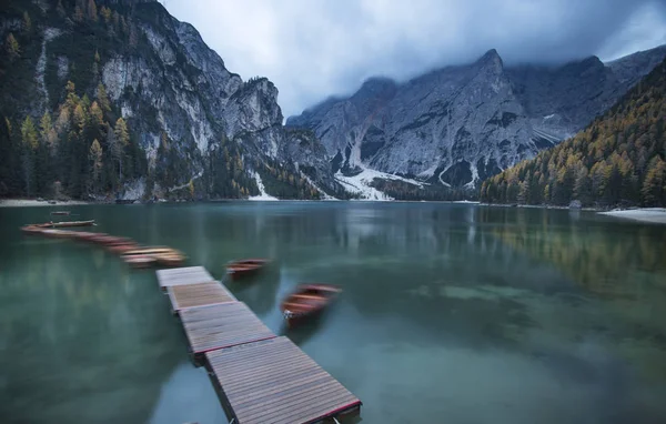 Vista Incrível Lago Braies Pragser Wildsee Dos Mais Belos Lago — Fotografia de Stock