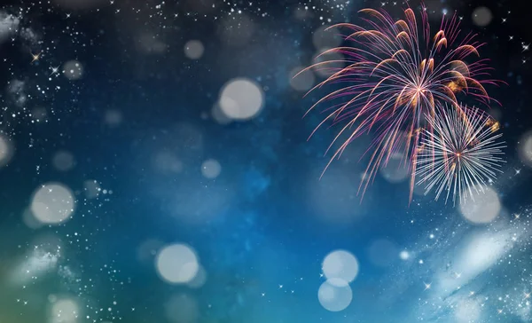 Tűzijáték Újévkor Másolás Tér Elvont Nyaralás Háttér — Stock Fotó