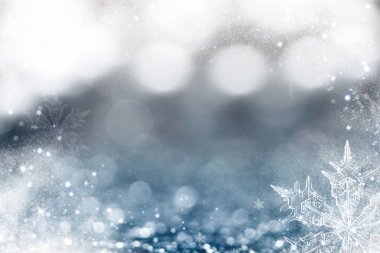 Yanıp sönen yıldız ve buz ile sihirli tatil glitter arka plan. Noel ışıkları bulanık bokeh.