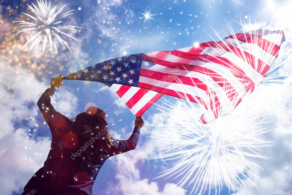 Young woman celebrating Independence Day.