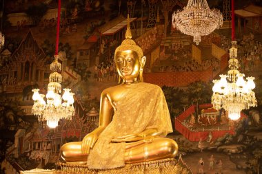 Wat Pho Tapınağı'ndaki Antik Buda heykeli, Bangkok, Tayland.