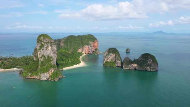 Cinemático Fotos Ariel Railay Praia Com Calcários Incríveis Krabi Tailândia — Vídeo de Stock
