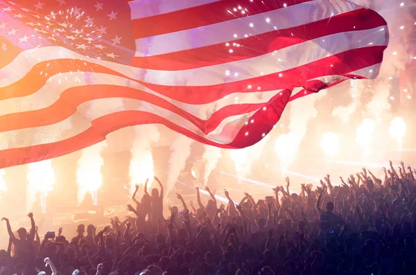 Crowd People Celebrating Independence Day United States America Usa Flag — Stock Photo, Image