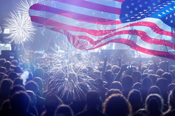 Crowd People Celebrating Independence Day United States America Usa Flag — Stock Photo, Image