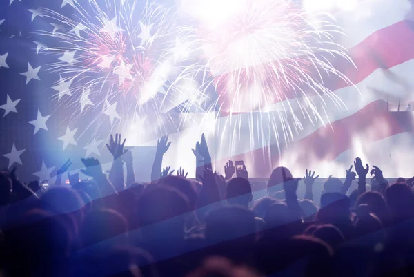 Crowd People Celebrating Independence Day United States America Usa Flag — Stock Photo, Image