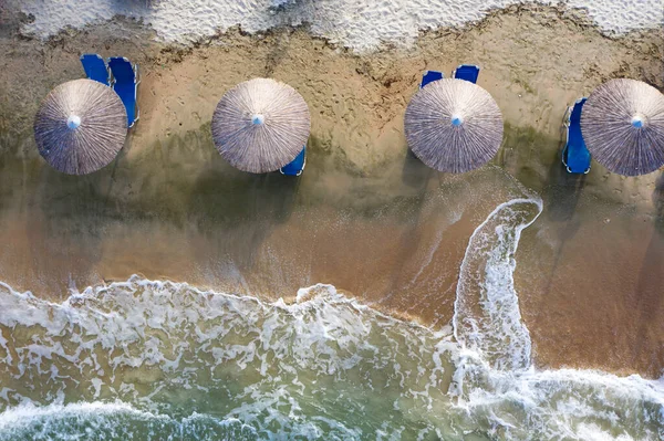 Vista Aérea Playa Arena Tropical Océano Azul Con Aguas Turquesas — Foto de Stock