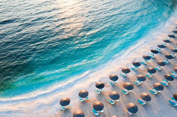 Vue Aérienne Océan Bleu Avec Eau Turquoise Cristalline Île Thassos — Photo