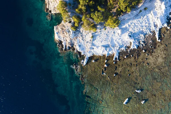 Vista Aérea Blocos Mármore Mar Aliki Ilha Thassos Grécia — Fotografia de Stock