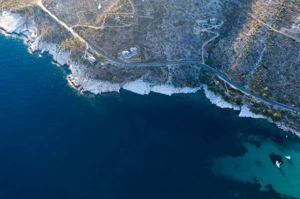 Вид Воздуха Голубой Океан Кристально Чистой Бирюзовой Водой Острова Тассос — стоковое фото