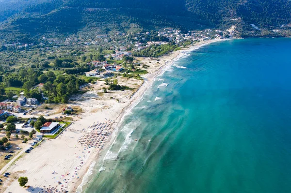 Paesaggio Con Splendida Spiaggia Dorata Skala Potamia Thassos Mar Egeo — Foto Stock