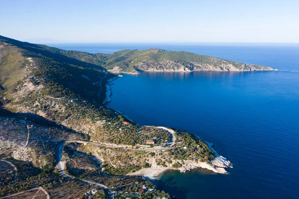 Vue Aérienne Océan Bleu Avec Eau Turquoise Cristalline Île Thassos — Photo