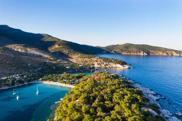 Aliki Köyünün Güzel Sahillerinin Havadan Görünüşü Thassos Adası Yunanistan — Stok fotoğraf