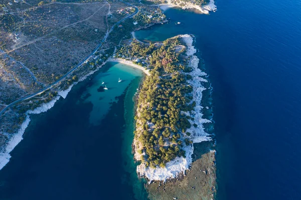 Luchtfoto Van Aliki Dorp Zijn Prachtige Stranden Thassos Eiland Griekenland — Stockfoto