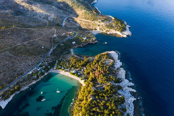 Vista Aérea Aldeia Aliki Suas Belas Praias Thassos Island Grécia — Fotografia de Stock