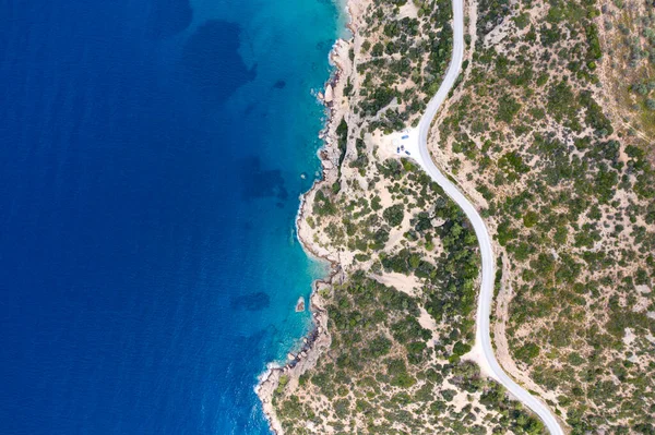 Kurvenreiche Straße Entlang Der Küste Der Insel Thassos Griechenland — Stockfoto