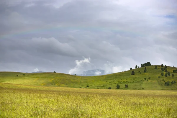 Ciel Dramatique Avant Tempête Sur Les Collines Verdoyantes Été — Photo