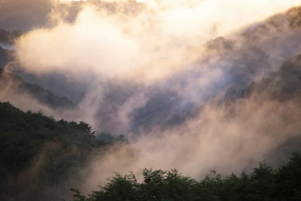 Fantástica Puesta Sol Ensueño Las Montañas Verano Con Vista Valle —  Fotos de Stock