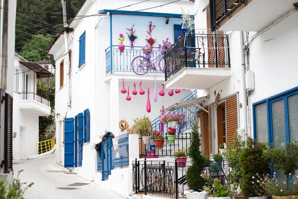 Rue Traditionnelle Grecque Étroite Sur Île Thassos Grèce — Photo