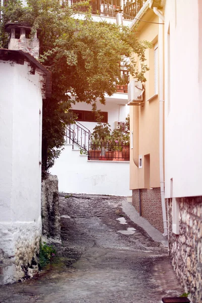 Традиционная Узкая Греческая Улица Острове Тассос Греция — стоковое фото