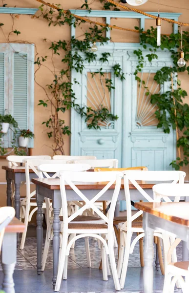 Restaurante Mediterráneo Terraza Exterior Con Sillas Concepto Viaje — Foto de Stock