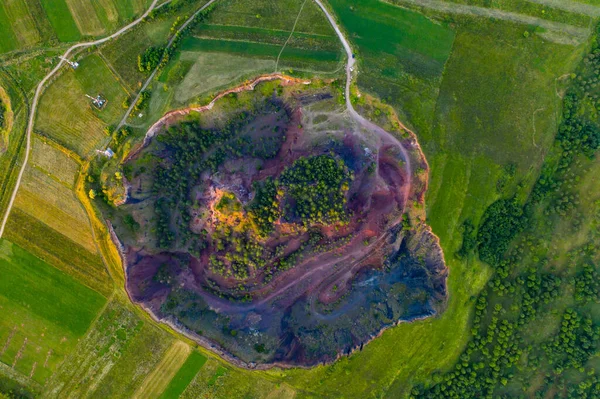Vista Aérea Del Cráter Volcánico Racos Amanecer Condado Brasov Rumania — Foto de Stock