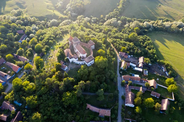 Saxon Village Viscri Transsylvanië Roemenië Luchtfoto Van Een Drone — Stockfoto