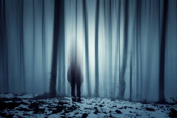 Homme Mystérieux Marchant Dans Une Forêt Contes Fées — Photo