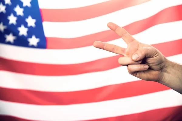 Мужская Рука Показывает Победу Над Флагом Сша Концепция Выборов 2020 — стоковое фото