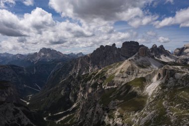 Aerial view of Dolomite mountains at Tre Cime di Lavaredo, Italy, Europe (Drei Zinnen)