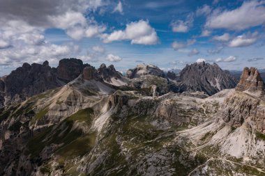 Aerial view of Dolomite mountains at Tre Cime di Lavaredo, Italy, Europe (Drei Zinnen)