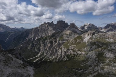 Aerial view of Dolomite mountains at Tre Cime di Lavaredo, Italy, Europe (Drei Zinnen)