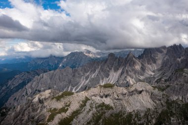 Aerial view of Dolomite mountains at Tre Cime di Lavaredo, Italy, Europe (Drei Zinnen)